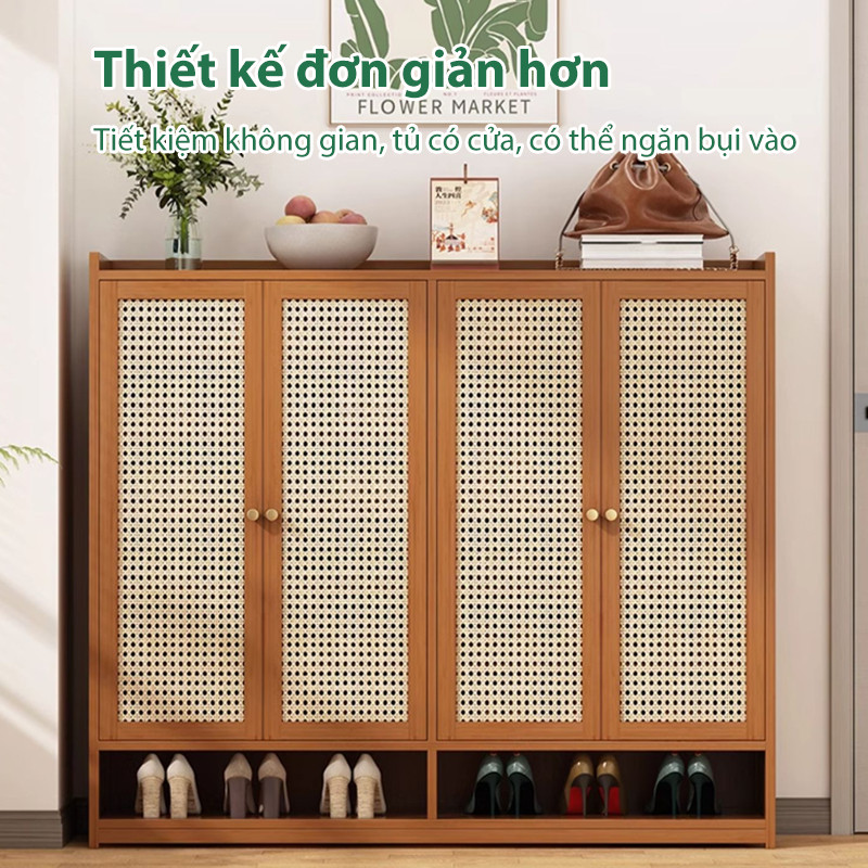 Tủ Giày Mây Đan Việt Nam Khung Gỗ Tự Nhiên Nhiều Tầng Đựng Đầy Đủ Giày Dép Cho Gia Đình