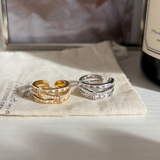 Nhẫn Two-Tone Zircon và Ngọc Trai, Điều Chỉnh Size, Phong Cách Hàn Quốc Sang Trọng
