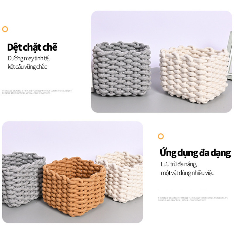 Giỏ Đan Đựng Đồ Trang Trí Bằng Sợi Cotton - Để Bàn Lưu Trữ Sản Phẩm Chăm Sóc Da, Đồ Lặt Vặt Tiện Lợi