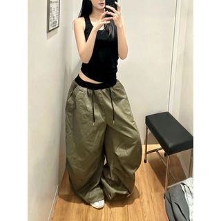 2026 Mỹ Retro Lười Ống Rộng Drap Mồ Hôi Nữ Jazz Nhảy Múa Túi Quần Áo Dây Rút Quần Thường Ngày 4.7