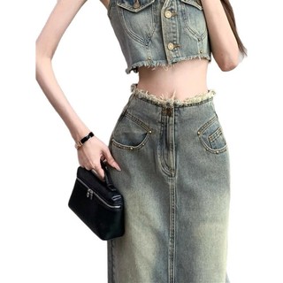 Bộ Váy Denim Nữ cao cấp trẻ trung và Áo không tay phong cách mùa Hè thoải mái