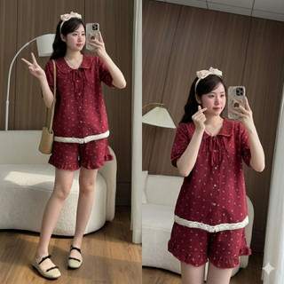 Bộ Đồ Ngủ Nữ Pijama Mặc Nhà Cổ Sen Ren Trắng Chất Đũi Vân Mây Siêu Xinh Dễ Thương,Set Đồ Bộ