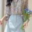Áo sơ mi hoa ngọt ngào DARON, Áo sơ mi voan dài tay cổ tròn, Áo voan nữ dáng rộng thoáng khí ngọt ngào dành cho nữ