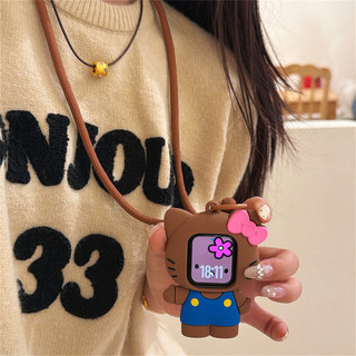 Vỏ mềm bảo vệ silicon Hello Kitty bằng da đen Thích hợp cho iwatch S11 10 9 8 utrra 7 6 5 4 SE 3 2 1 Size 38mm40mm41mm42mm44mm45mm49mm