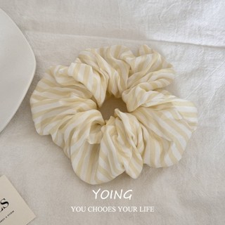 Dây buộc tóc nữ scrunchy sọc vàng cao cấp - phụ kiện tóc thời trang cho xuân hè