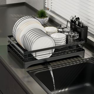 Giá để Chén đĩa SJ Màu đen Có Giá Thoát Nước Giá để Chén đĩa Nhà Bếp Bằng Thép Không Gỉ Giá để Dao Kéo Nhà Bếp át