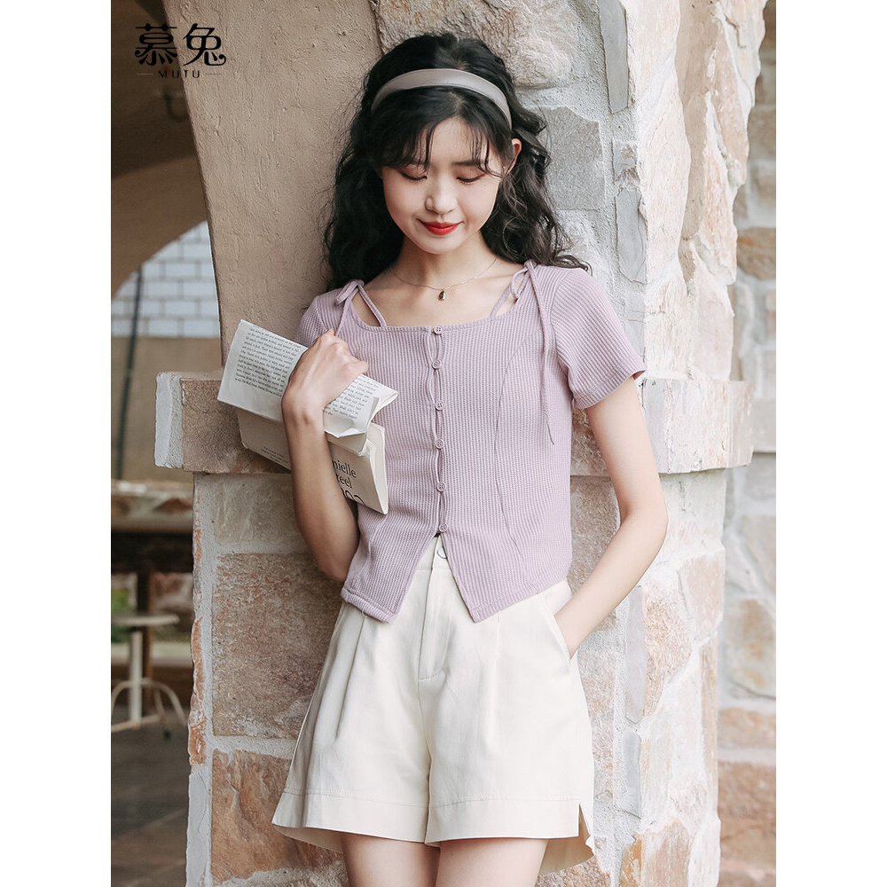 Mutu áo thun nữ phong cách Hồng Kông, ngọt ngào và cá tính, thiết kế slim-fit, phù hợp mùa hè