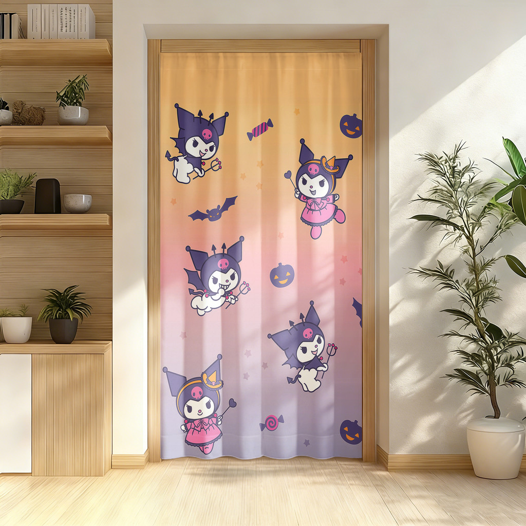 Rèm cửa họa tiết Kuromi dễ thương Rèm cửa vải Polyester có thể giặt được Rèm riêng tư để trang trí phòng tại nhà 1 mảnh