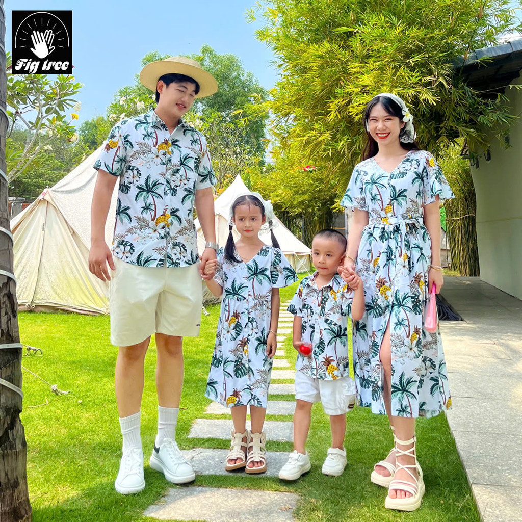 Mẫu Đồ Gia Đình Fig Tree Họa Tiết Cây Dừa Trắng Tươi Mát Du Lịch, Đi Biển, Đón Hè 2026, Ms 181
