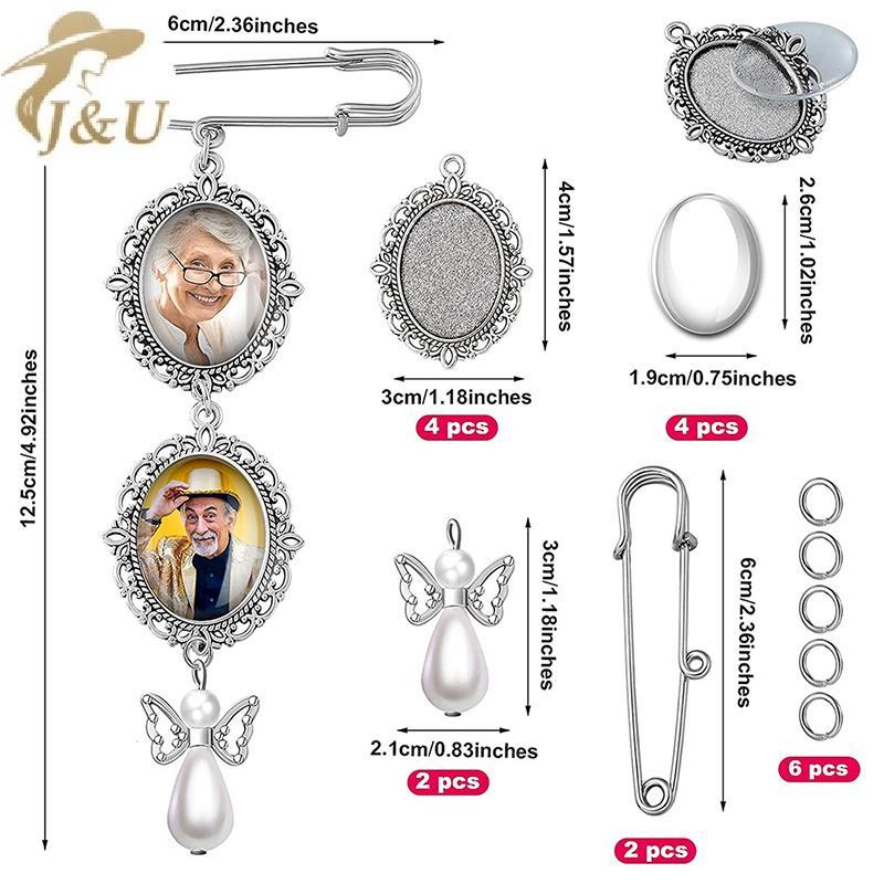 JU Cưới - Bó Hoa Ảnh Quyến Rũ DIY kèm Pin Trâm Cài và Mặt Dây Chuyền Lace Charm Hình Bầu Dục cho Ngày Lễ Trái Tim