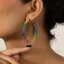 Bông tai đính đá màu sắc rực rỡ, bông tai vòng pha lê handmade boho, quà tặng