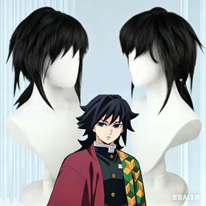 Demon Slayer Kimetsu No Yaiba Tomioka Giyuu Cos Tóc Giả Một Mảnh Dây Buộc Tóc Lớn Chống Uốn Dày Và Lông Tơ