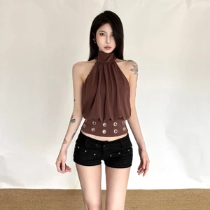 Cutên New Áo Vest nữ thiết kế dây lưng eo rỗng, phong cách vintage Mỹ mùa hè