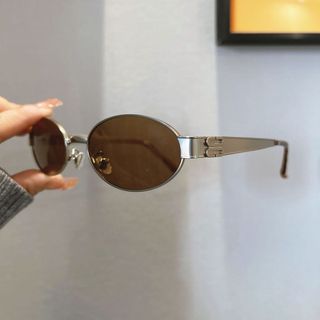 Kính mát hình bầu dục phong cách retro châu Âu và Mỹ, làm từ kim loại cũ, chống tia cực tím