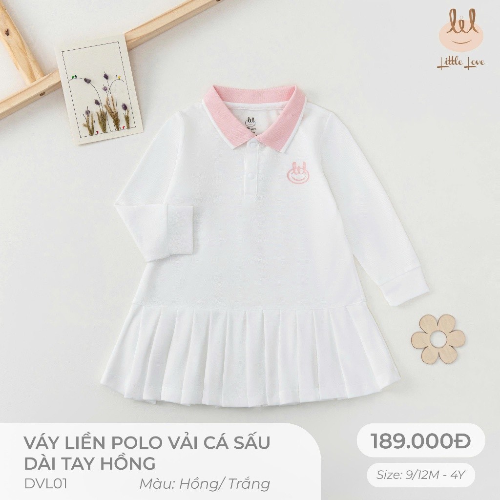 Váy liền polo cá sấu dài tay hồng dành cho bé Lil Little Love (DVL01)