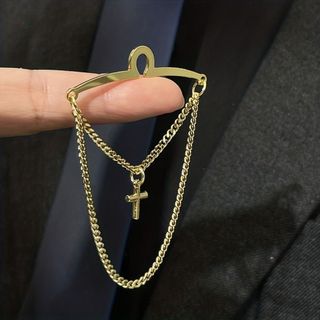 Kẹp cà vạt MIKYCO màu bạc, có bùa thánh giá và dây buộc nam, làm từ đồng thau dễ sử dụng