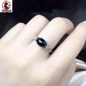Nhẫn đá quý mã não đen màu bạc, dễ dàng điều chỉnh size cho nữ