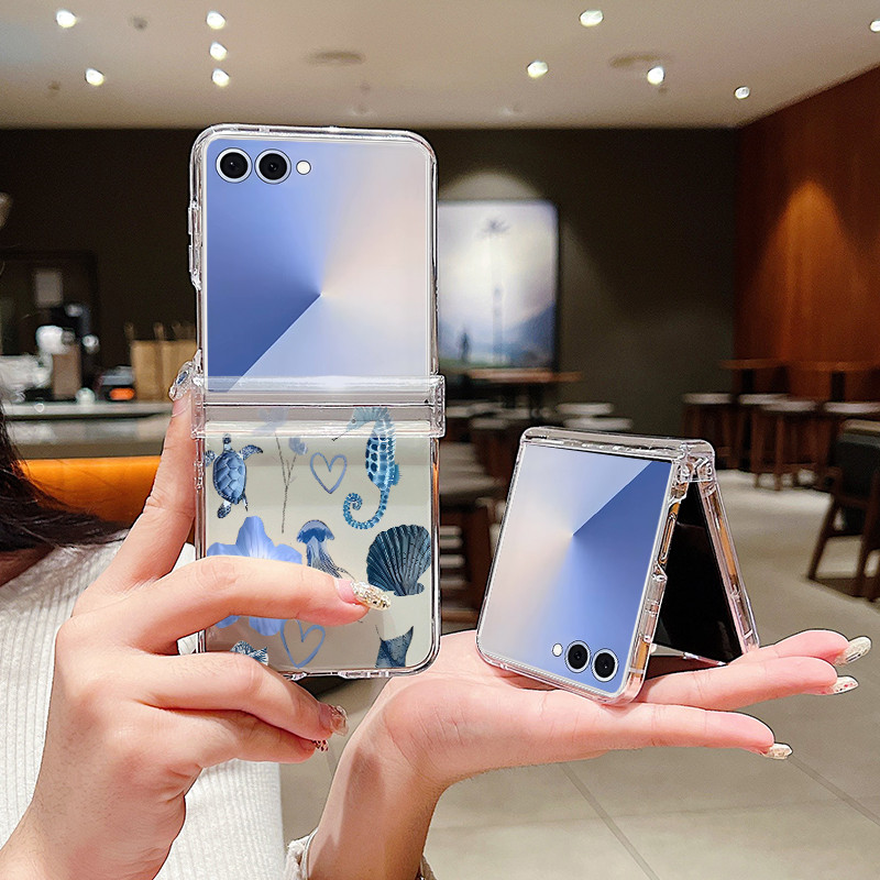 Ốp Điện Thoại Trong Suốt Họa Tiết Thạch Rùa Cho Samsung Galaxy Z Flip 7 Flip 7FE Flip 6 Flip 5 Flip 4 5G Full Bản Lề Gấp Cứng PC Cover