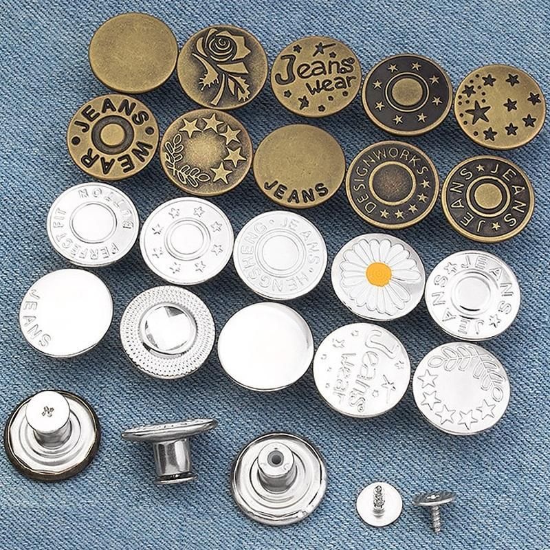 [Hộp 40 Cúc Tặng Kèm Tô Vít] Bộ 40 Cúc Quần Jean Bằng Kim Loại Có Thể Tháo Rời Đường Kính 17mm, Thiết Kế Mosaic