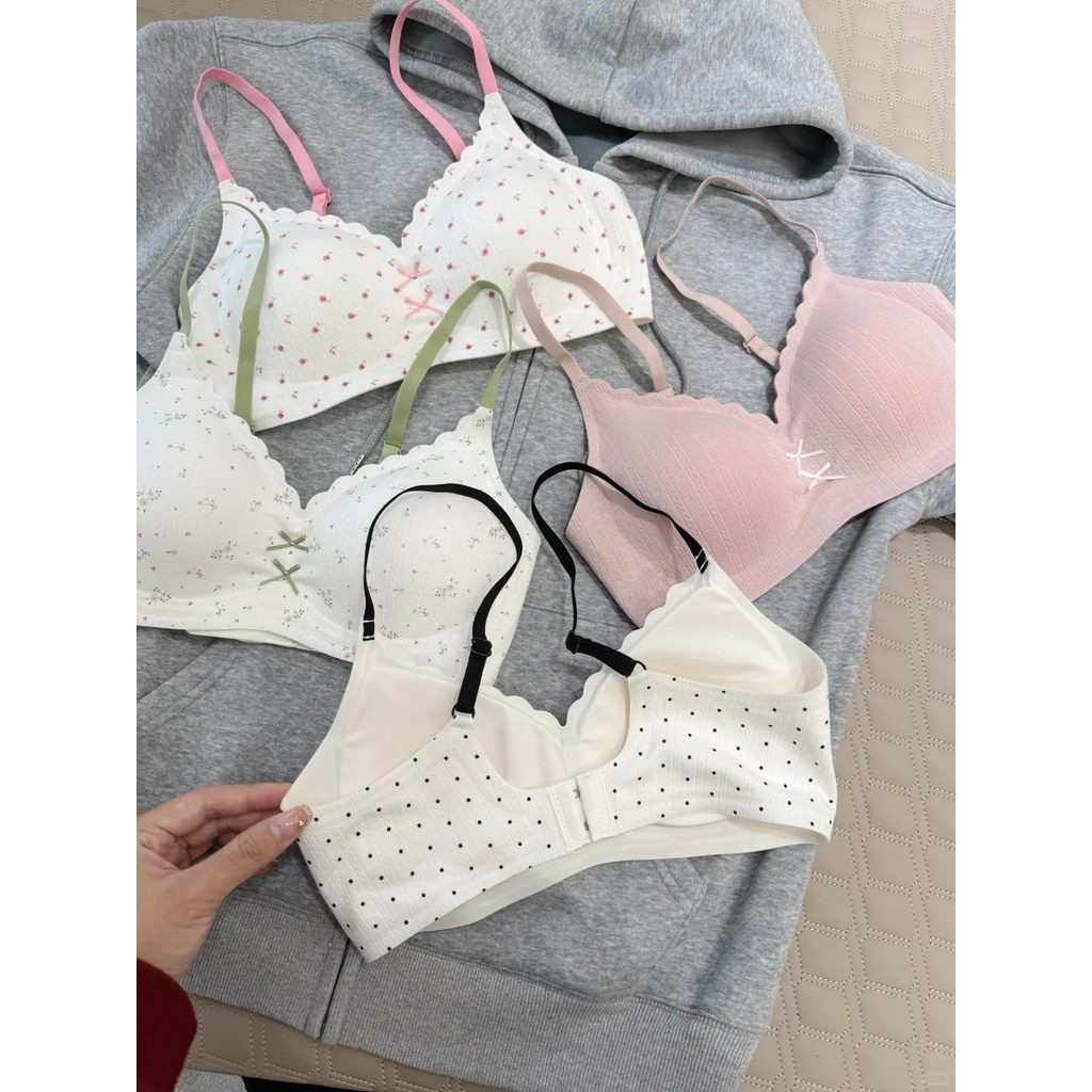 Ngọt Ngào Chấm Bi Liền Mạch Quần Lót Nữ Tập Hợp Ngực Nhỏ Áo Ngực Mỏng Gợi Cảm