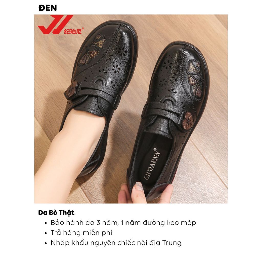 Giày bệt nữ trung niên GIPOARNN 1207 – Da bò mềm cao cấp, mũi tròn thoải mái, sẵn hàng, bảo hành 24 tháng
