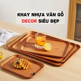 Khay Trà Nhựa Vân Gỗ Decor Siêu Đẹp, Khay Đựng Đồ Ăn, Trái Cây Trang Trí Bàn Trà Sang Trọng