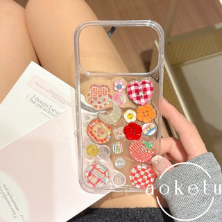 Nút trái tim hoa dâu tây ba chiều thích hợp cho vỏ điện thoại iPhone 17 Promax 15 mẫu mới 16pro sáng tạo bao gồm tất cả chống rơi 15 / 14 / 13 / 12 / 11 vỏ bảo vệ