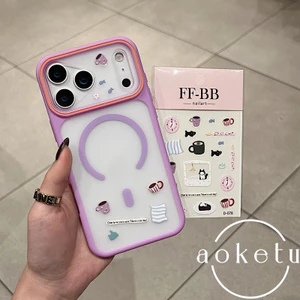 Sáng tạo cửa sổ lớn từ tính DIY cà phê mèo dán vỏ điện thoại thích hợp cho iPhone 11 12 13 14 15 16 17 Pro max mờ bao gồm tất cả vỏ chống rơi