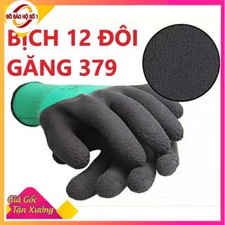 ( Bịch 12- HÀNG SỊN DÀY ) đôi găng tay bảo hộ lao động phủ cao su sần chống cắt, găng tay 379, gang sần A668, Gang tay