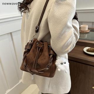 [Mới] Túi đeo vai đơn có dây rút màu trơn thời trang.