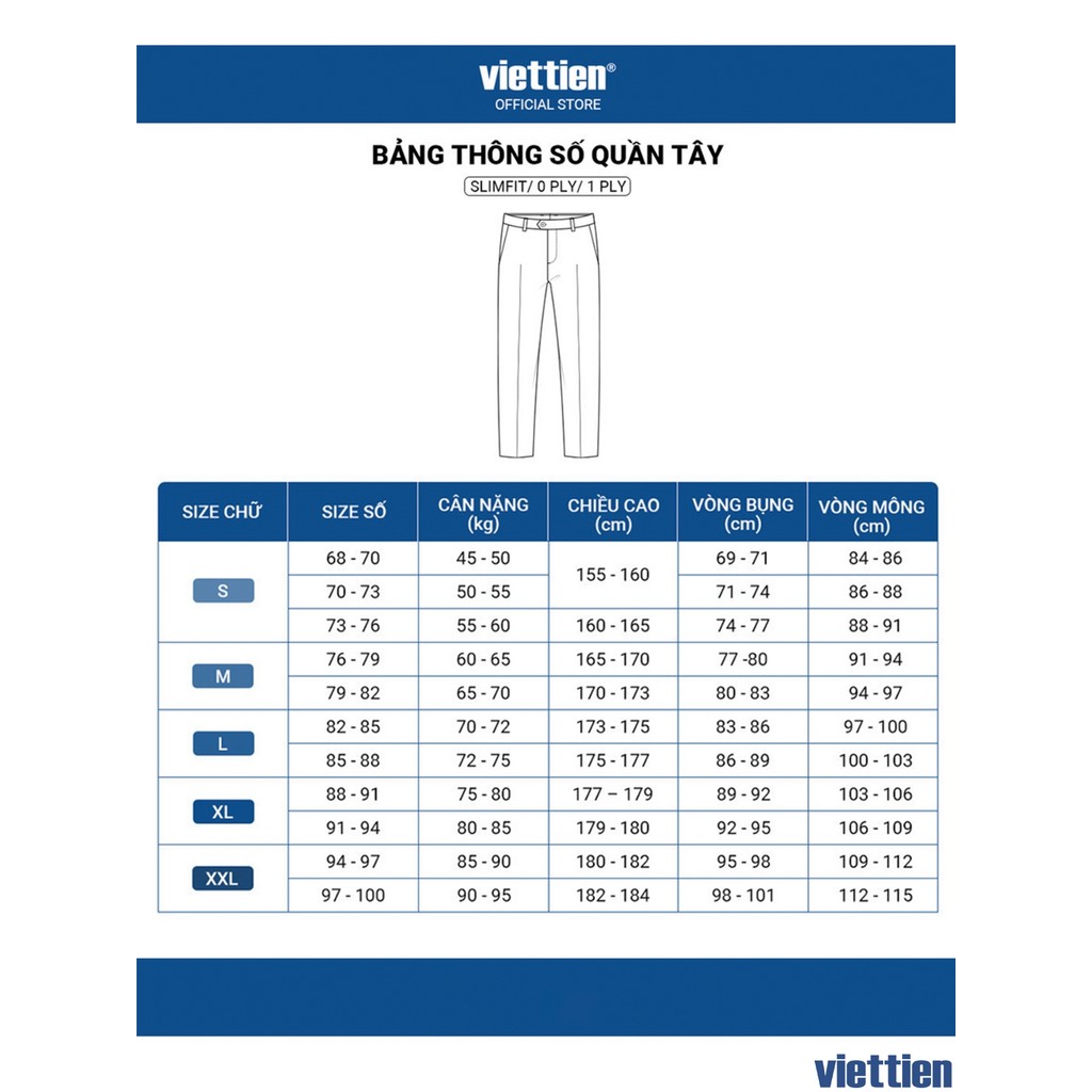 Quần Tây 1Ply VIETTIEN vải Polyester form REGULAR VT00000637