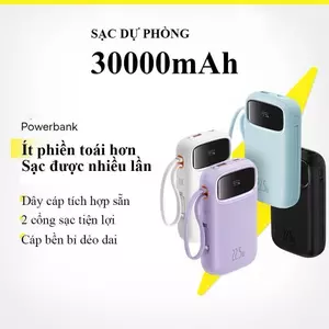 Pin Dự Phòng 30.000mAh 22.5W – Hỗ Trợ Sạc Nhanh, Tích Hợp Cáp Type-C & LN, Thiết Kế Hiện Đại