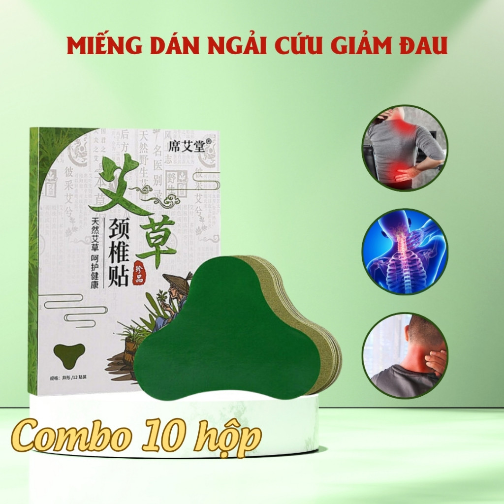 Combo 10 Hộp Miếng Dán Ngải Cứu Trị Đau Cổ Vai Gáy Toàn Thân Hộp 12 Miếng