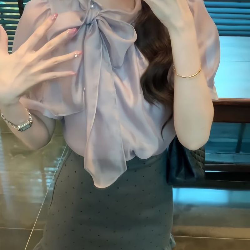 Thắt Nơ Cổ Áo Sơ Mi Voan Nữ Mùa Hè Tinh Tế Đẹp Tay Ngắn Nhỏ Trên Váy Phù Hợp Với