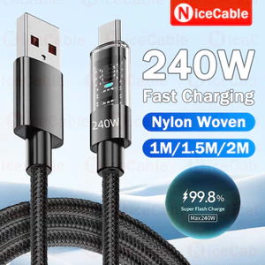 Cáp Sạc Nhanh USB Sang Loại C Trong Suốt Vỏ Chip Vải Dệt Dây Dữ Liệu 240W Cáp Sạc Điện Thoại Công Suất Cao Cho Android