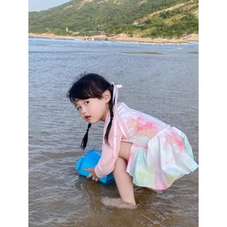 Đồ bơi dài tay cho bé gái - váy bơi họa tiết loang màu dễ thương chống nắng nhanh khô đi biển