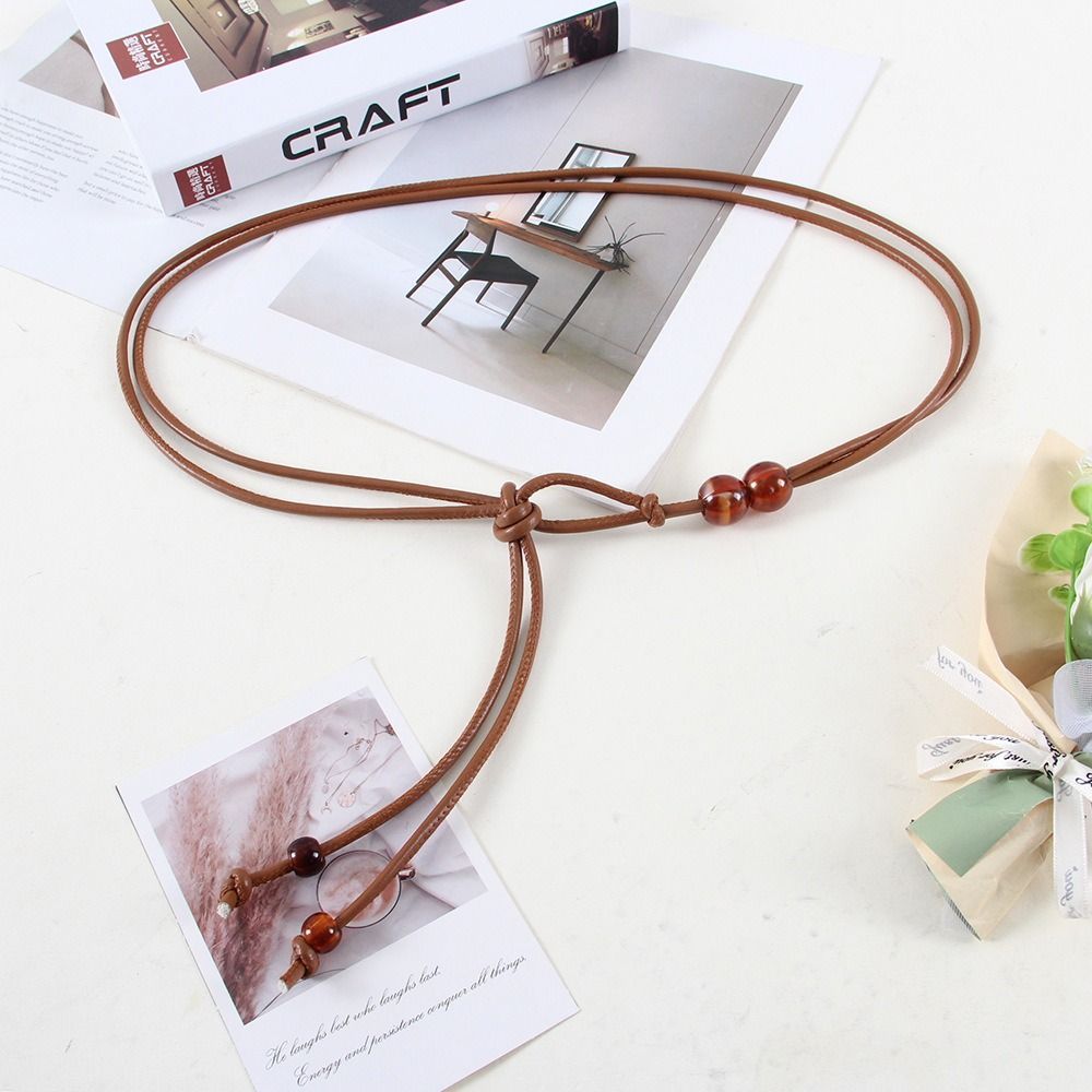 Thắt lưng mỏng HOBBYIN, dây da sang trọng đính cườm, cổ điển hợp thời trang cho nữ - Phù hợp váy, áo len và áo khoác