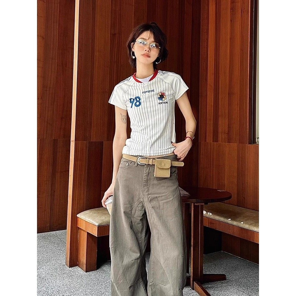Milyfashion Áo Thun Tay Ngắn Thiết Kế Phía Trước Vai, Chất Liệu Bông, Phom Dáng Thon Gọn Mùa Hè