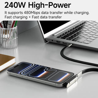 Elough 240W 2 trong 1 USB C sang Type C Sạc nhanh Giá đỡ cáp dữ liệu có thể gập lại cho điện thoại di động Dây cáp sạc
