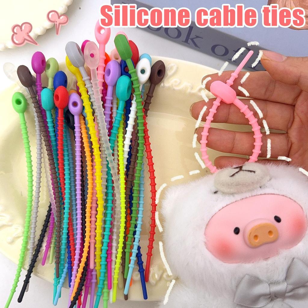 Dây buộc cáp silicon lâu dài cao cấp - 10 phụ kiện dây đeo rèm đa năng đầy màu sắc - Dụng cụ sắp xếp cáp dữ liệu gia đình đa năng