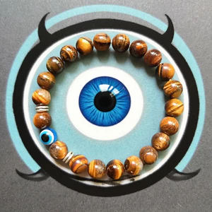 Vòng tay hạt mắt hổ Evil Eye - Đá sọc mắt hổ thủ công - Blue Evil Eye Accent - Miếng đệm kim loại - Unisex Daily Wear Travel