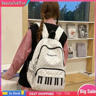 Ba Lô Nylon Chấm Bi Piano Chìa Khóa Túi Laptop 16,9 Inch Có Mặt Dây Chuyền Du Lịch Daypacks Cho Bé Gái Du Lịch Mua Sắm Sử Dụng Hàng Ngày