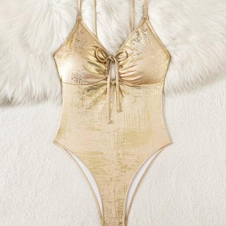 Đồ bơi nữ Vàng Bronzing Tie Backless Bikini Bộ đồ tắm
