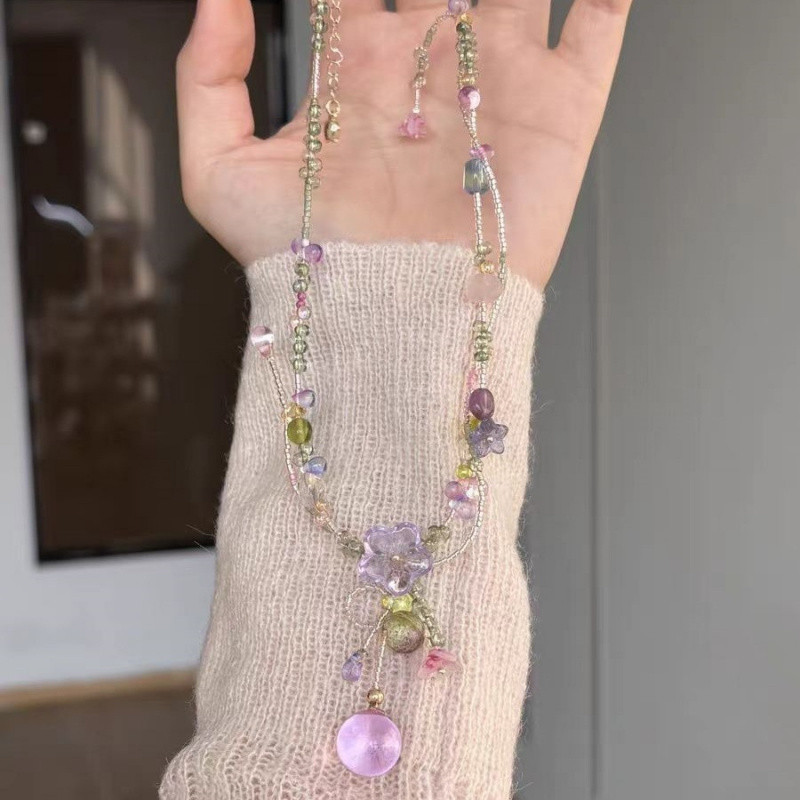 Vòng cổ đính cườm hoa màu hồng thanh lịch dành cho nữ