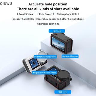Ốp bảo vệ silicon máy ảnh thể thao QIUWU cho DJI Action 5 Pro Vỏ bảo vệ toàn diện Vỏ bọc ống kính chống trầy xước có dây treo.
