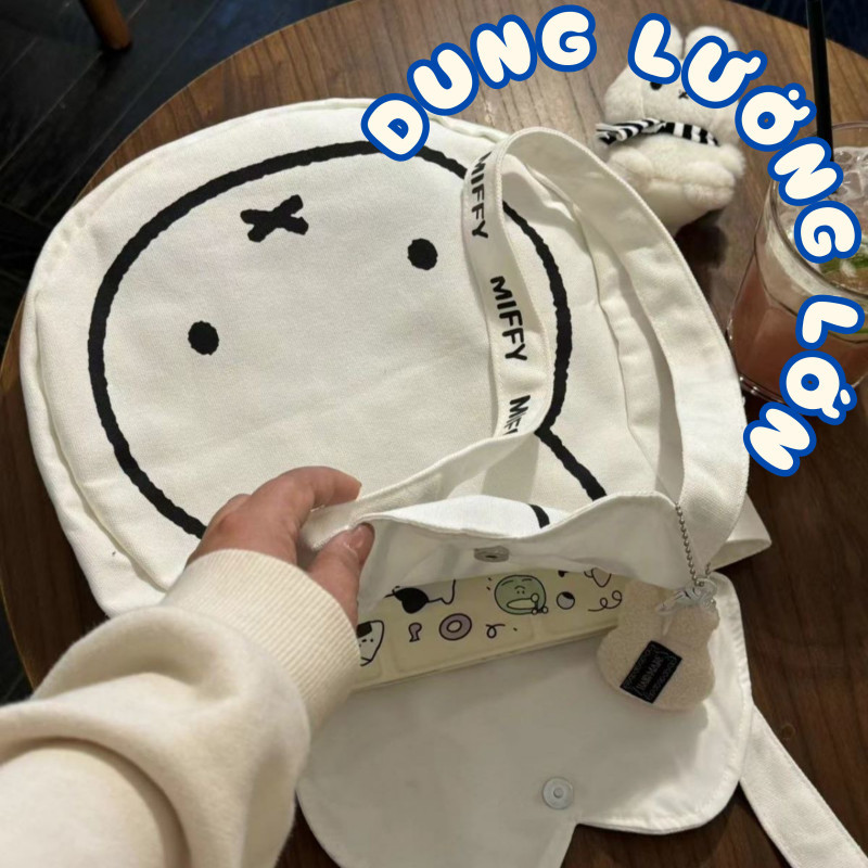 Túi Đeo Vai Nữ Hình Thỏ Dễ Thương – Túi Canvas Màu Trắng Dung Tích Lớn, Đựng Sách Vở, Thích Hợp Đi Học & Dạo Phố