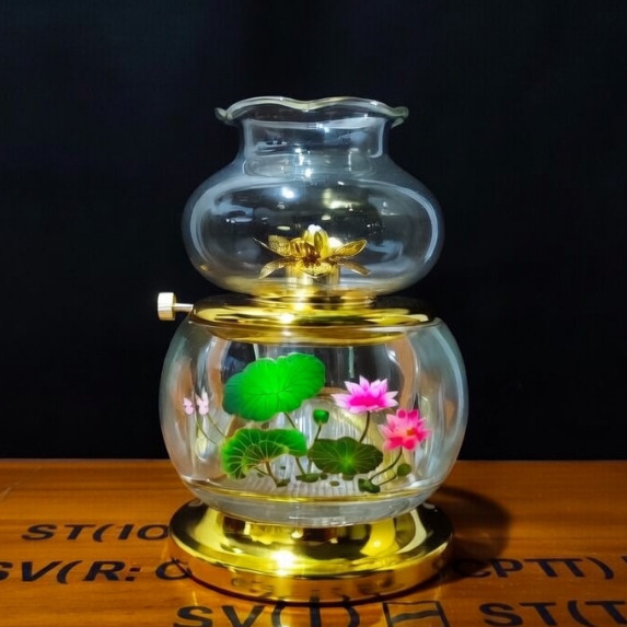 Đèn Dầu Lưu Ly Bông Sen Thờ Cúng - Đèn Dầu Cúng Phật, Gia Tiên, Thần Tài Tiết Kiệm Dầu - Đèn Trang Trí Ban Thờ Đẹp