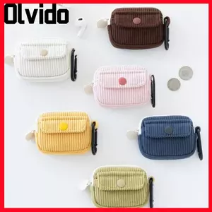 Túi đựng tai nghe OLVIDO, Ví đựng tiền xu vải nhung màu trơn, dễ thương có dây kéo Túi lưu trữ nhiều lớp đa chức năng Lưu trữ du lịch