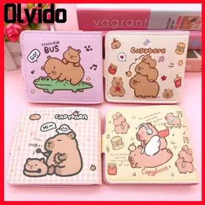 Ví ngắn OLVIDO, có nút Ví đựng tiền xu hoạt hình, Hộp đựng thẻ da PU Capybara dành cho nữ bé gái