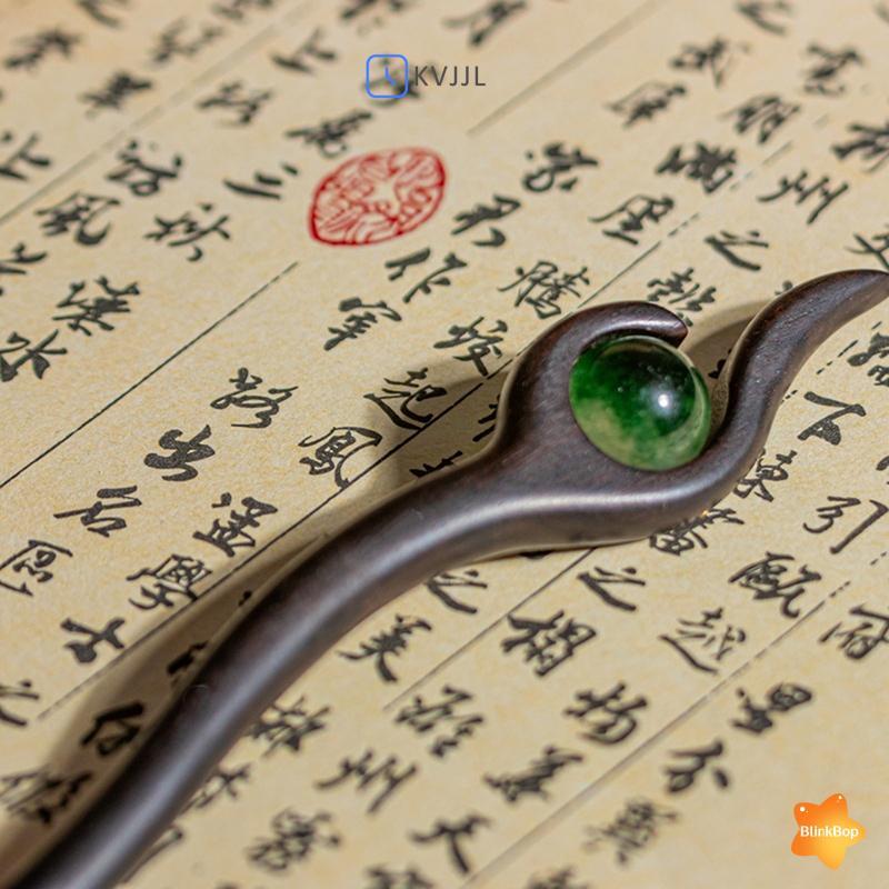 Kẹp tóc retro phong cách Trung Hoa giả ngọc gỗ, đơn giản, dành cho bé gái và tóc búi